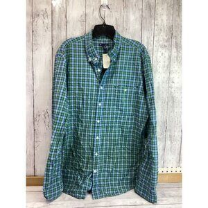 Gap Men's 100% Cotton Button Down Shirt in Blue/Green Plaid XL